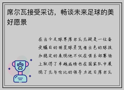 席尔瓦接受采访，畅谈未来足球的美好愿景
